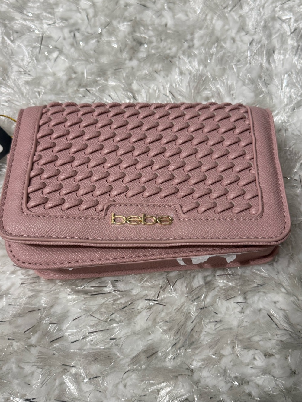 bebe Quilted Dusty Pink Wristlet Clutch with Gold Logo